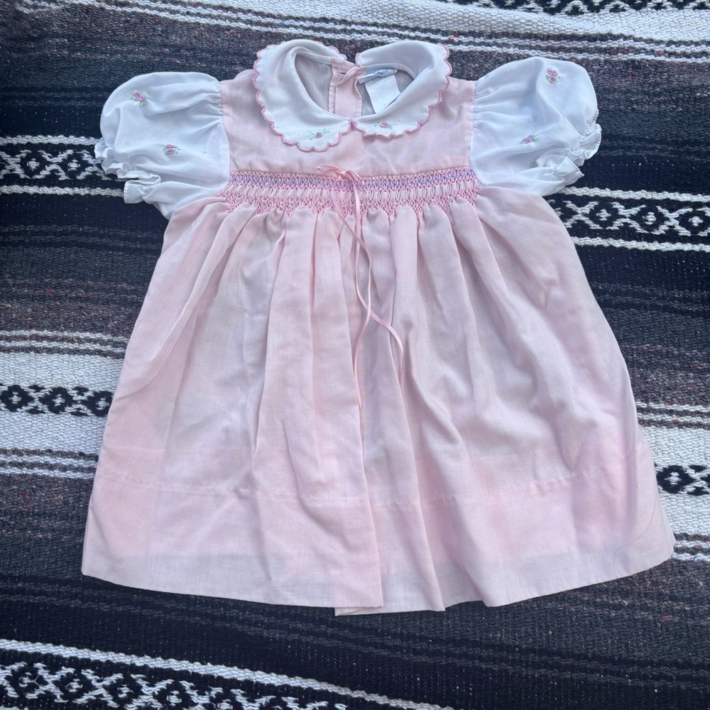 VINTAGE CHERUBS PINK FLORAL SMOCKED COLLAR DRESS SIZE 2T COTTAGE CORE PRAIRIE